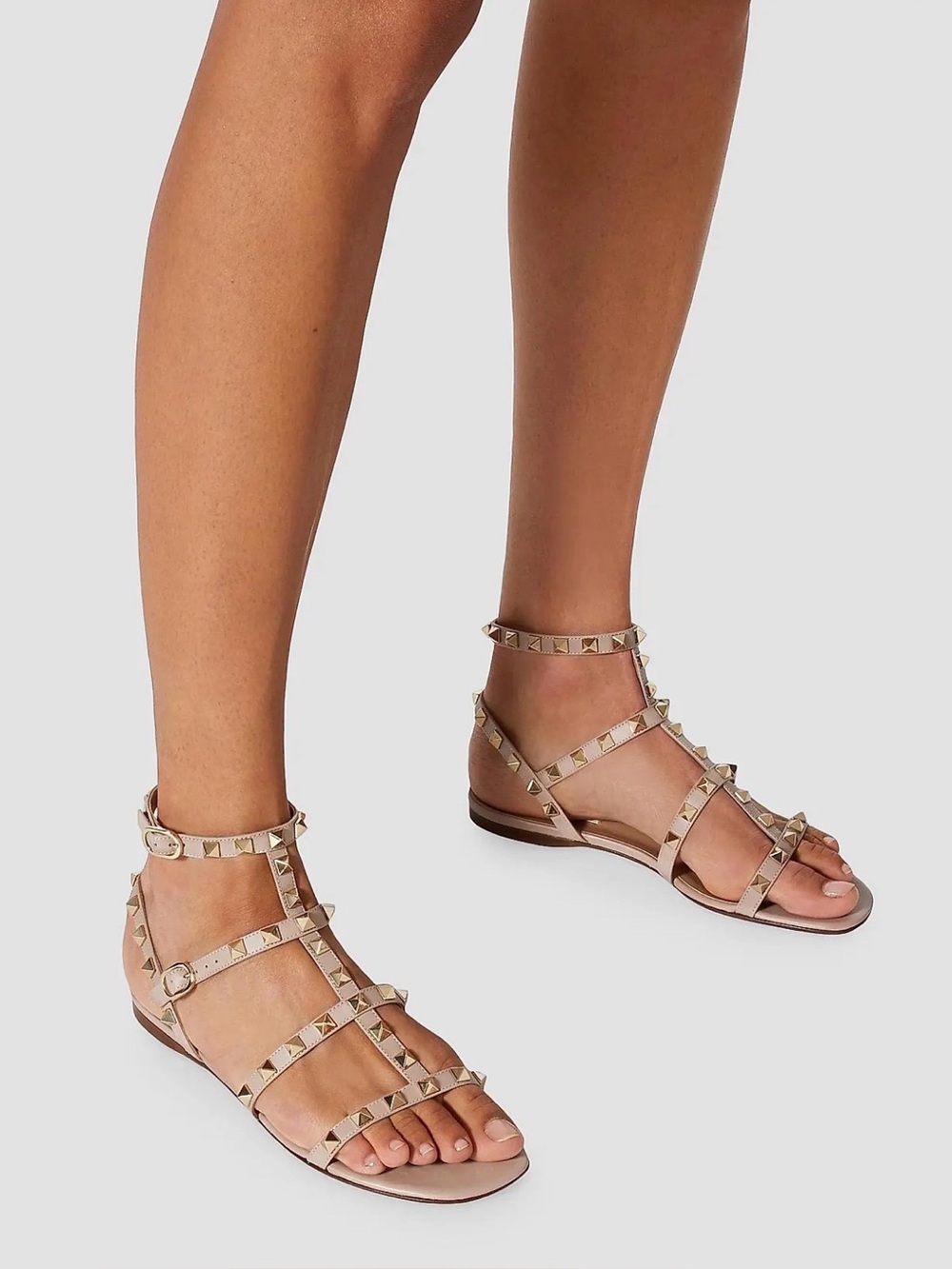 Valentino Garavani Rockstud Flat Calfskin Sandals with Straps